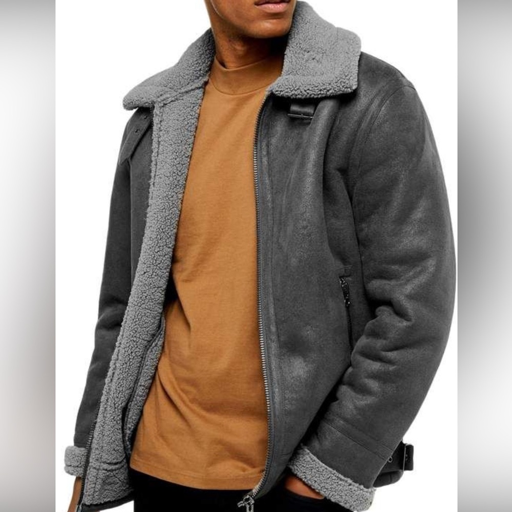 Topman Faux Shearling Bomber Jacket Size Medium